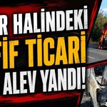 Kapaklı'da seyir halindeki hafif ticari araç alev alev yandı