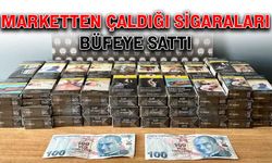 Marketten çaldığı sigaraları büfeye sattı