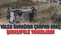 Yolcu durağına çarpan araç şarampole yuvarlandı