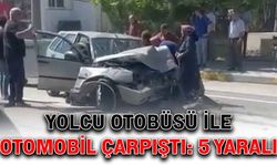 Yolcu otobüsü ile otomobil çarpıştı: 5 yaralı