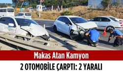 Makas atan kamyon 2 otomobile çarptı: 2 yaralı