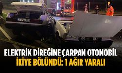 Elektrik direğine çarpan otomobil ikiye bölündü: 1 ağır yaralı