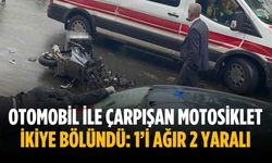 Otomobil ile çarpışan motosiklet ikiye bölündü: 1’i ağır 2 yaralı