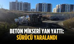Beton mikseri yan yattı: Sürücü yaralandı