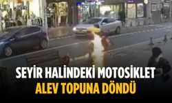 Seyir halindeki motosiklet alev topuna döndü