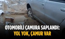 Otomobili çamura saplandı: Yol yok, çamur var