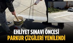 Ehliyet sınavı öncesi parkur çizgileri yenilendi