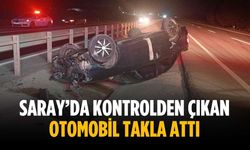 Saray’da kontrolden çıkan otomobil takla attı