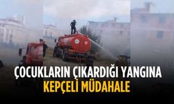 Çocukların çıkardığı yangına kepçeli müdahale