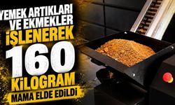 Yemek artıkları ve ekmekler işlenerek 160 kilogram mama elde edildi