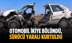 Otomobil ikiye bölündü, sürücü yaralı kurtuldu