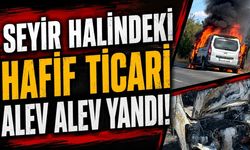 Kapaklı'da seyir halindeki hafif ticari araç alev alev yandı