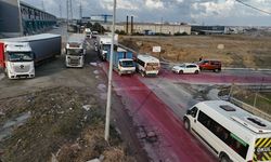TIR'dan dökülen boya yolu kırmızıya boyadı