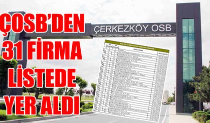 ÇOSB’den 31 firma En Büyük 1000 İhracatçı listesinde yer aldı