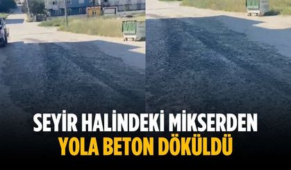 Seyir halindeki mikserden yola beton döküldü