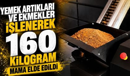Yemek artıkları ve ekmekler işlenerek 160 kilogram mama elde edildi