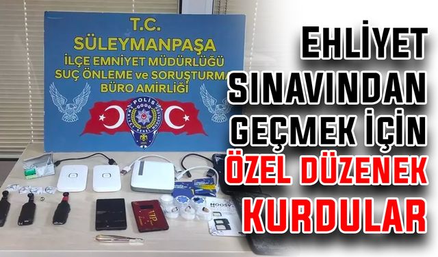 Ehliyet sınavından geçmek için özel düzenek kurdular