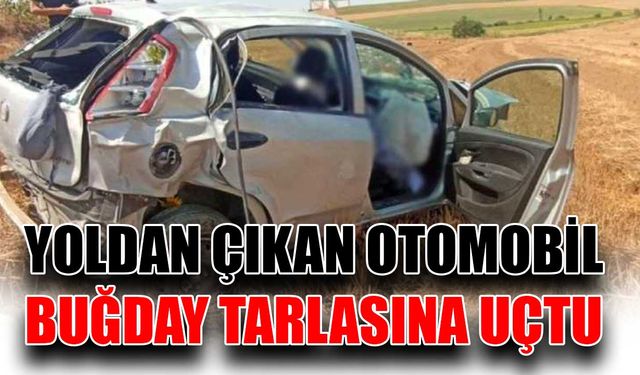 Yoldan çıkan otomobil buğday tarlasına uçtu