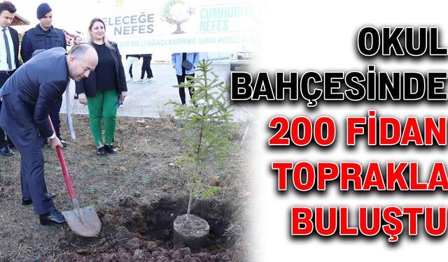 Okul bahçesinde 200 fidan toprakla buluştu