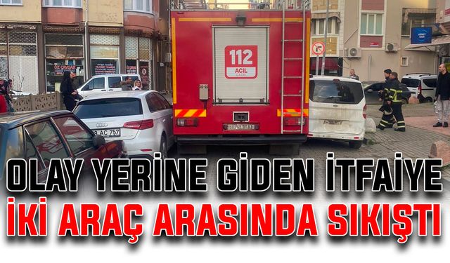 Olay yerine giden itfaiye iki araç arasında sıkıştı