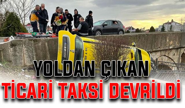 Yoldan çıkan ticari taksi devrildi