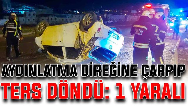 Aydınlatma direğine çarpıp ters döndü: 1 yaralı