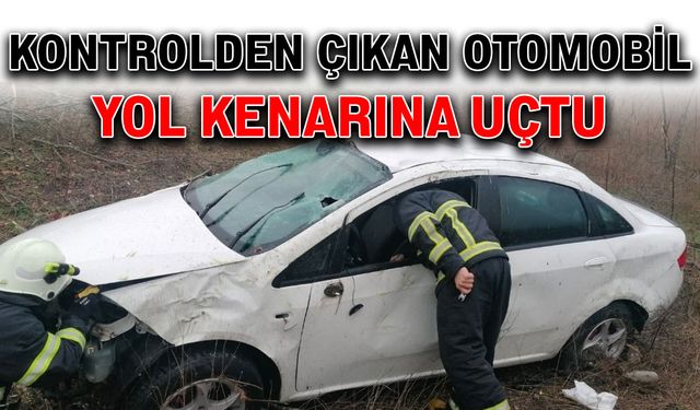 Kontrolden çıkan otomobil yol kenarına uçtu