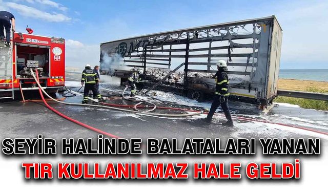 Seyir halinde balataları yanan tır kullanılmaz hale geldi