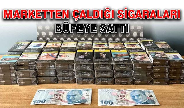 Marketten çaldığı sigaraları büfeye sattı