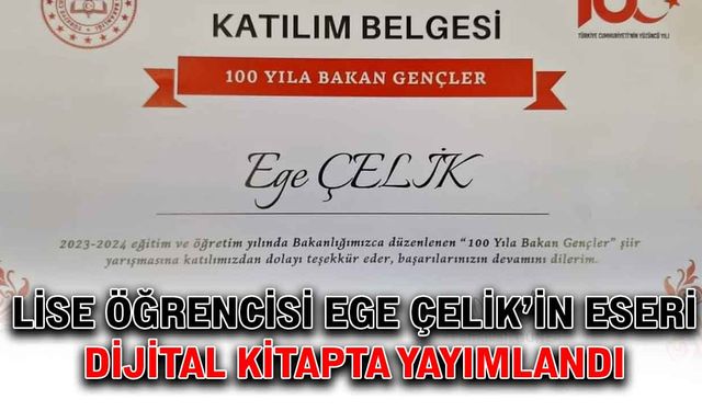 Lise öğrencisi Ege Çelik’in eseri dijital kitapta yayımlandı