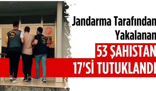 Jandarma tarafından yakalanan 53 şahıstan 17’si tutuklandı