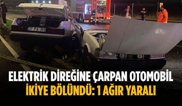 Elektrik direğine çarpan otomobil ikiye bölündü: 1 ağır yaralı