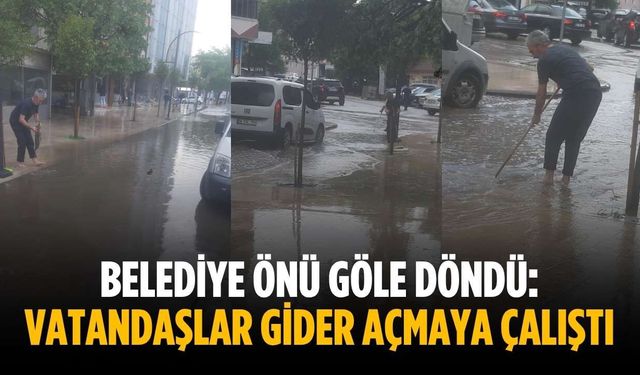 Belediye önü göle döndü: Vatandaşlar gider açmaya çalıştı