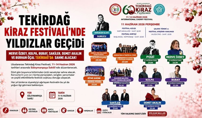 Tekirdağ Kiraz Festivali'nde sahne alacak isimler açıklandı