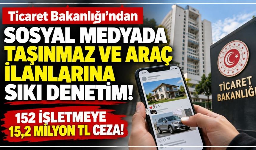 Sosyal medyada taşınmaz ve araç ilanı paylaşan 152 işletmeye 15,2 milyon TL ceza!