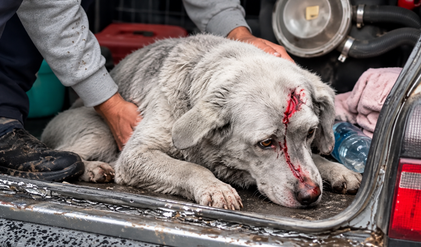 Köpeğe çarpıp kaçtı, yardımına başka bir sürücü koştu