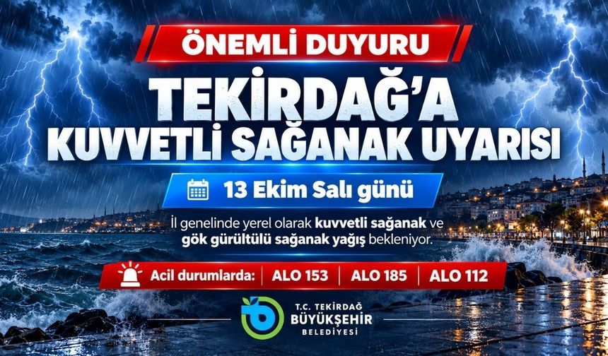 Tekirdağ için kuvvetli sağanak yağış uyarısı!