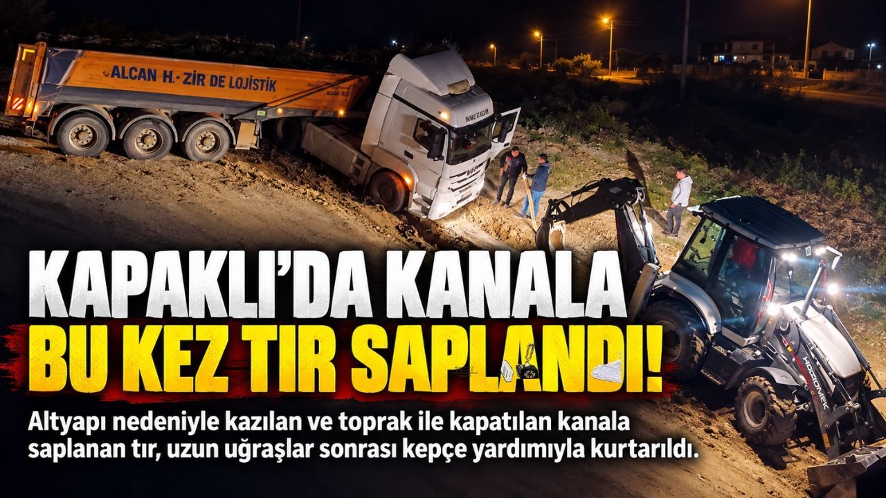 Kapaklı'da kanala bu kez tır saplandı